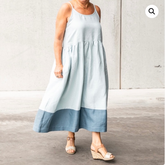 Voluminous Linen Maxi Dress White/Grey Colour Block Sundress Made in EU Size XL - Picture 14 of 16